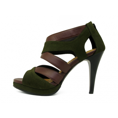 Women Courts High Heel HSC-20 Imported Green Suede-Dark Brown Nappa